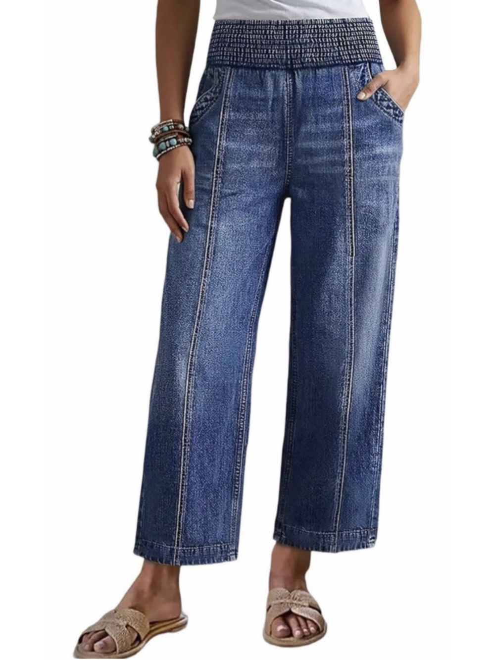 Flamingals Straight Leg Cropped Elastic Jeans XL